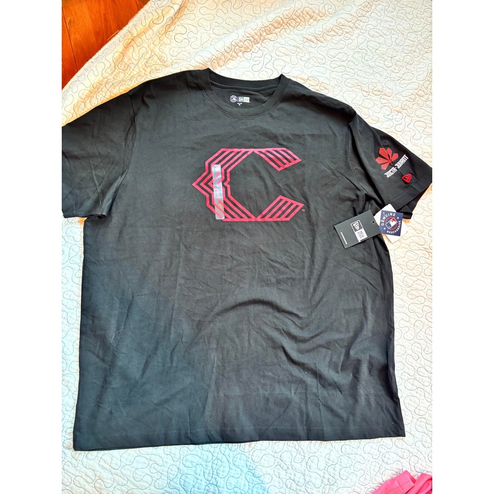 New Era MLB Cleveland Guardians Black Red‎ Geometric C Logo T-Shirt Mens XXL